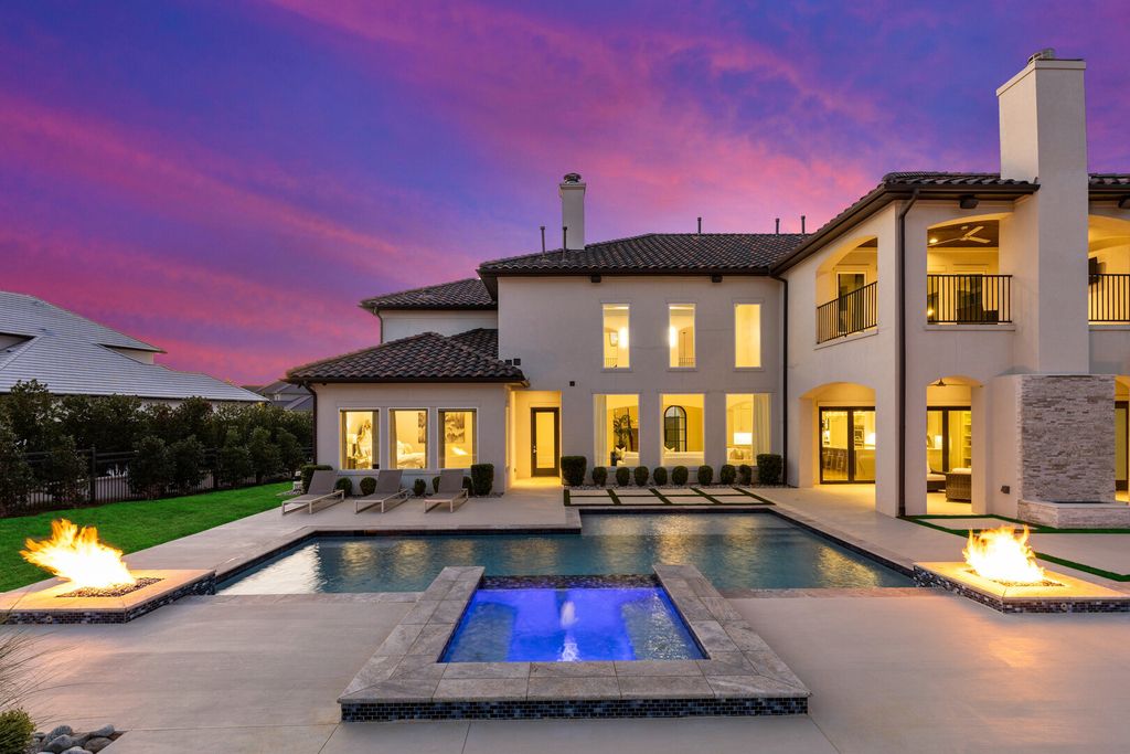 2059 Lilac Ln, Frisco, Texas is a contemporary Mediterranean estate on almost an acre lot in gated Hills of Kingswood comfortable with a thoughtful floor plan & architectural details making entertaining or relaxing easy.