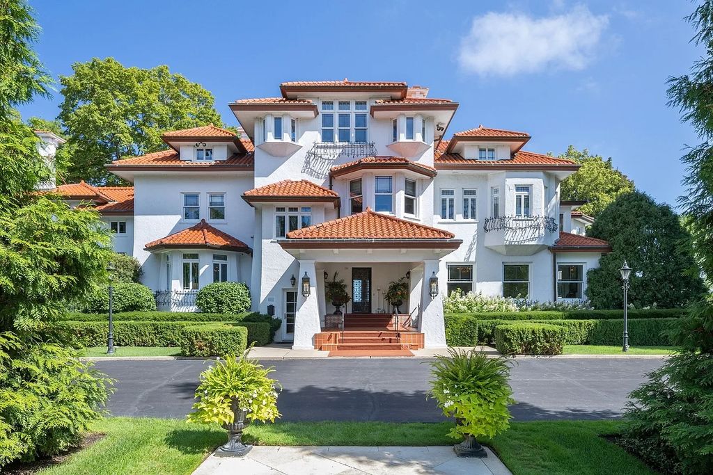 The Villa in Winnetka features incredible manicured resort level grounds accented with a full 2 story cabana house, now available for sale. This home located at 445 Sheridan Rd, Winnetka, Illinois