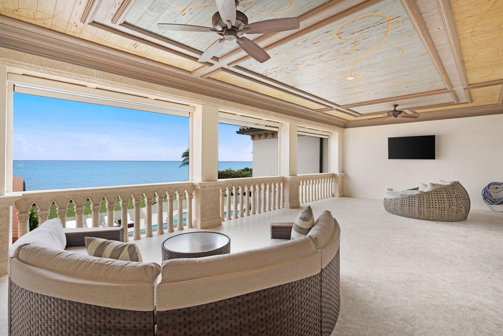 1110 S Ocean Boulevard, Manalapan, Florida is a one-of a kind estate with 150 feet of ocean and Intracoastal frontage perfect for entertaining with features in rich details, intricate millwork, and sophisticated finishes.