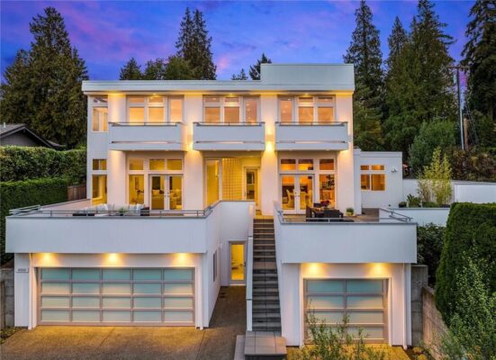 Walls of Windows, Clean Lines & an Open Plan Allow This $5.695M Modern House to Capture Gorgeous Lake Views in Yarrow Point, WA