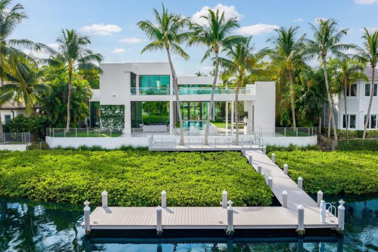 This $18.5 Million Remarkably Contemporary Waterfront Estate in Jupiter, Florida, has Intricate Stone & Wood Finishes