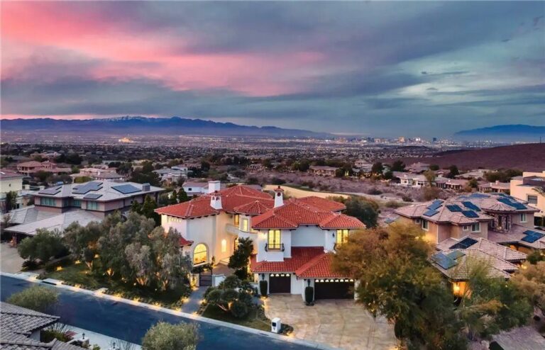 This $5.5 Million Spanish Style Home in Henderson Nevada offers The Best Unobstructed Mountain and Strip Views