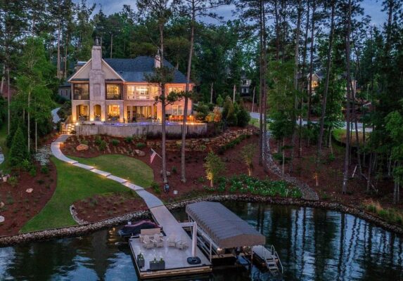 View of This Home in Greensboro is The Epitome of Modern Luxury Lake Living ...