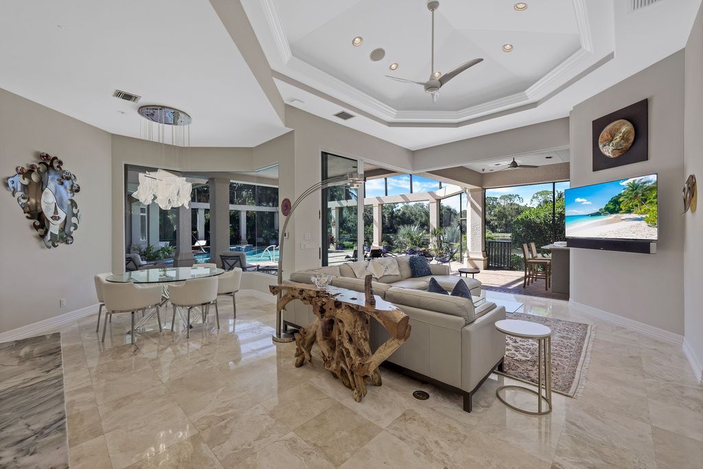 15175 Brolio Way, Naples, Florida, is available now for the discerning buyer. This incredible home has a state-of-the-art security system in the spacious living areas, as well as 16 exterior cameras that can be controlled via an iPad and cover 4 bedrooms and 4.5 bathrooms.