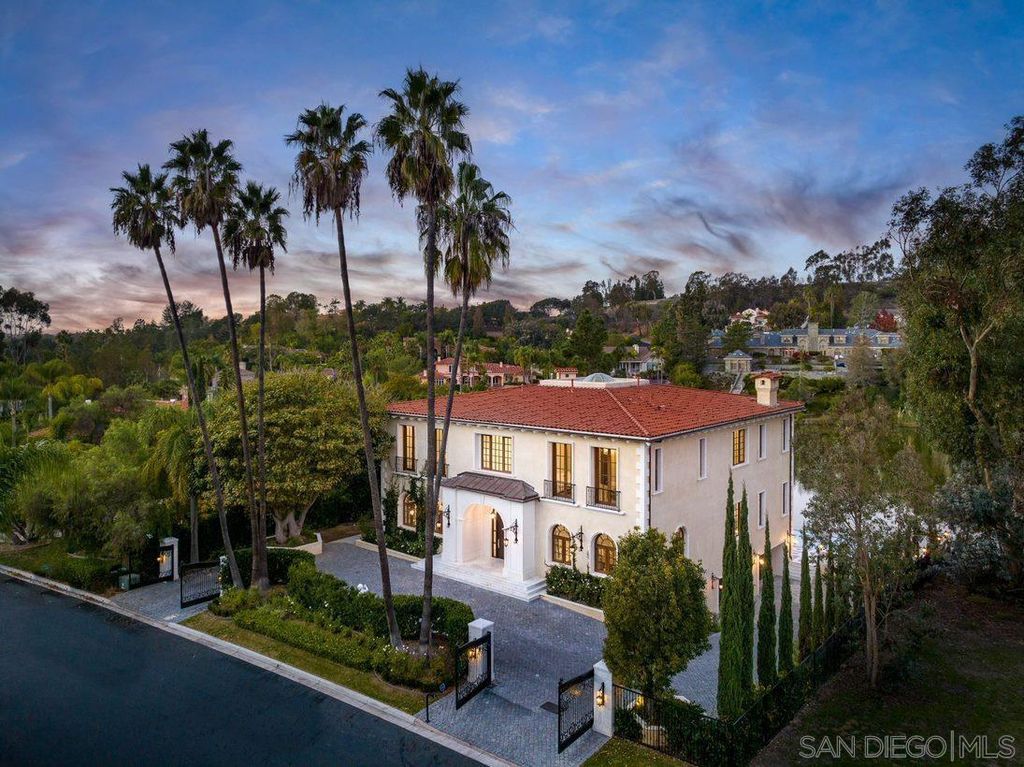 17176 Calle Serena, Rancho Santa Fe, California is a stunning custom European Villa on the lake in exclusive guard gated Fairbanks Ranch inspired by great architectural masterpieces around the world, built with a passion this timeless European home showcases exquisite imported materials.