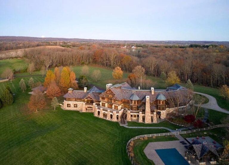 Listing for $18M, Architectural Masterpiece in Milford, NJ Designed with Unsurpassed Elements of Stone and Repurposed Post and Beam