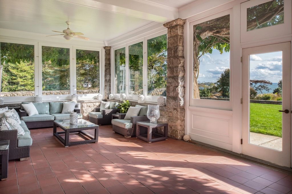 The Estate in Greenwich includes spectacular walled gardens, a swimming pool with spa, a grass tennis court and 2 private beaches, now available for sale. This home located at 499 Indian Field Rd, Greenwich, Connecticut