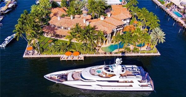 Palatial Palm Beac Inspired Mansion with 665 Feet of Wrap-Around Water Frontage, and Luxury Living at $39 Million in Fort Lauderdale