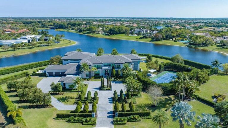 Private and Luxurious Lakefront Mansion with Infinity Pool and Tennis Court in Delray Beach, Florida is Offering for $22.995 Million
