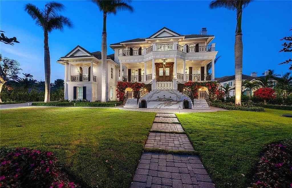 This stunning Greek Revival-style home located at 225 Cove Lane in Naples, Florida is a true masterpiece inspired by the timeless charm of New Orleans. The 4-bedroom, 7-bathroom, 7,454 square foot custom estate features long water views across the sheltered cove and quick access to the Gulf via Gordon Pass.