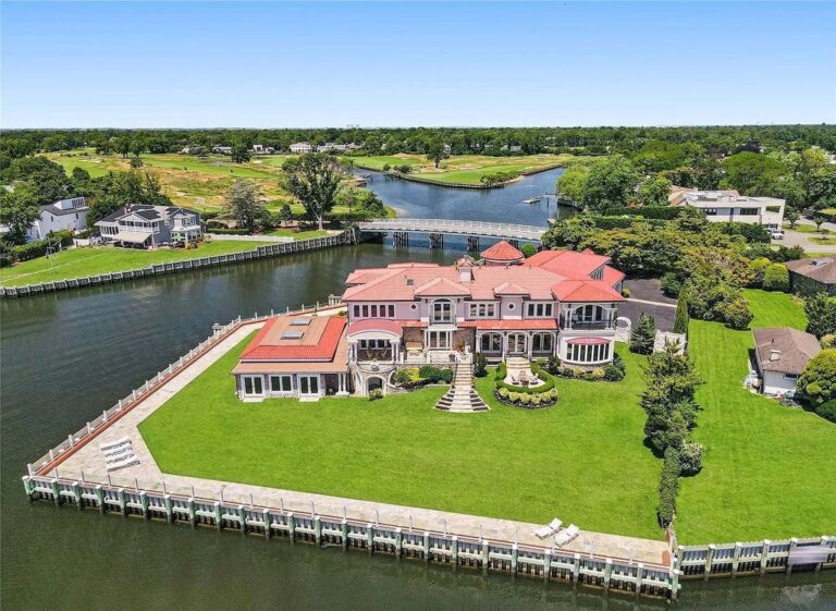 Surrounded by Water on Three Sides, This Exquisite Mediterranean-Style Estate Listing for $9.786M in Hewlett Harbor, NY