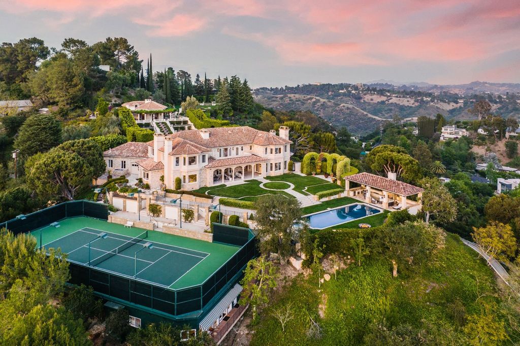 The Antelo View Estate is a luxurious property located at 2911 Antelo View Drive in Los Angeles, California, with a total of 9 bedrooms and 14 bathrooms. This grand estate is situated on 5.36 acres of land and is surrounded by double-gates, offering complete privacy.