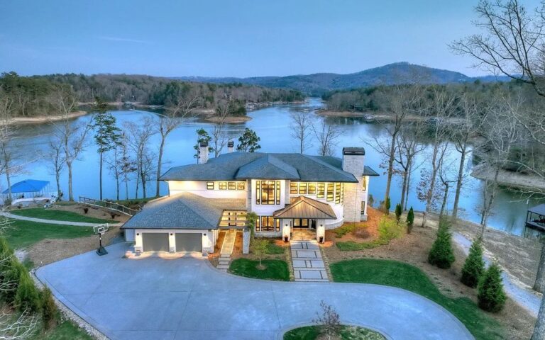 Lavish Lakefront Living with Stunning Mountain & Water Views in This $2,62M Sprawling Transitional Home in Blairsville, GA