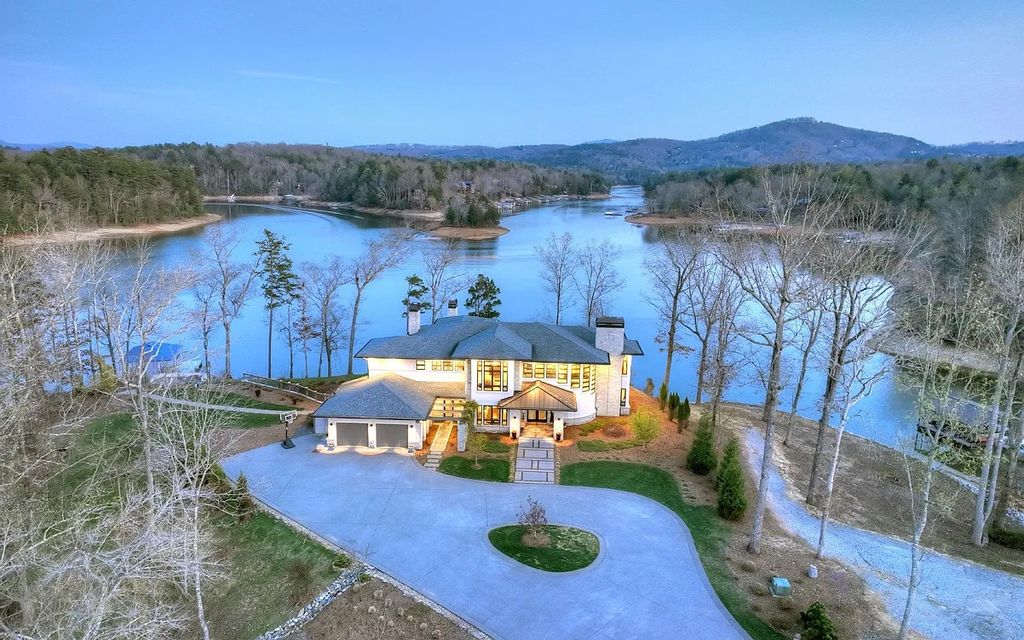 Lavish Lakefront Living with Stunning Mountain & Water Views in This $2.62M Sprawling Transitional Home in Blairsville, GA