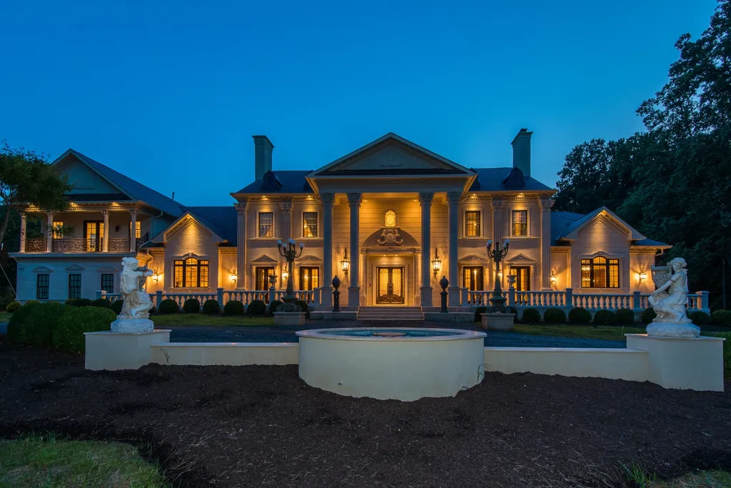 938 Peacock Station Road Home in McLean, Virginia. A vision of master craftsmanship inspired by the Great American mansions, this spectacular 8-BR home boasts every splendid amenity. Newly built of Italian limestone & marble with exquisite design details. 