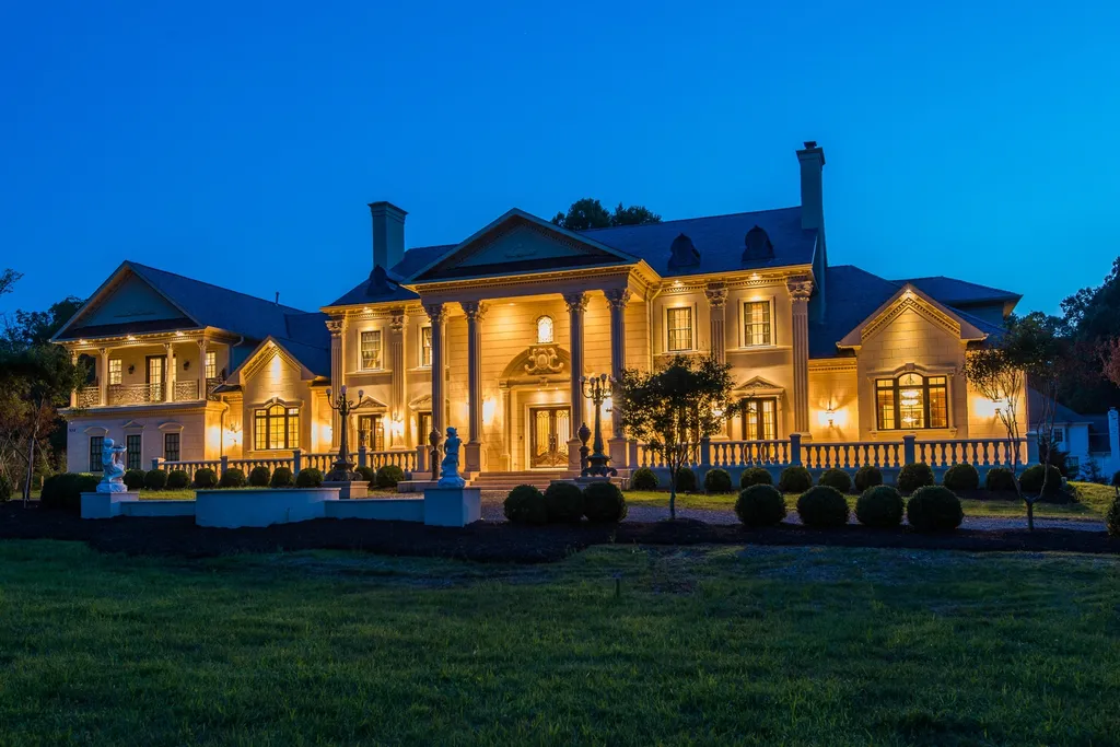 938 Peacock Station Road Home in McLean, Virginia. A vision of master craftsmanship inspired by the Great American mansions, this spectacular 8-BR home boasts every splendid amenity. Newly built of Italian limestone & marble with exquisite design details. 