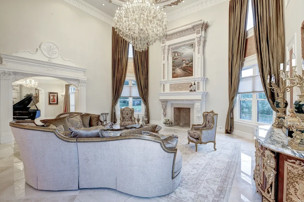 938 Peacock Station Road Home in McLean, Virginia. A vision of master craftsmanship inspired by the Great American mansions, this spectacular 8-BR home boasts every splendid amenity. Newly built of Italian limestone & marble with exquisite design details. 