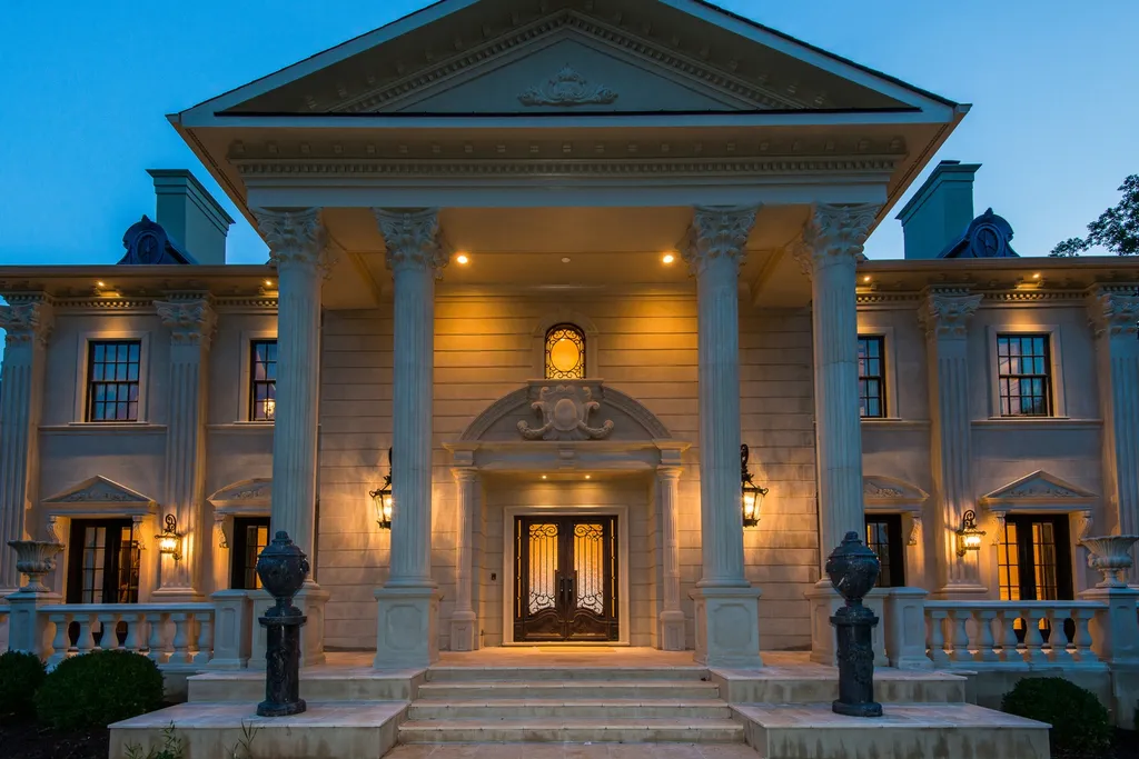 938 Peacock Station Road Home in McLean, Virginia. A vision of master craftsmanship inspired by the Great American mansions, this spectacular 8-BR home boasts every splendid amenity. Newly built of Italian limestone & marble with exquisite design details. 