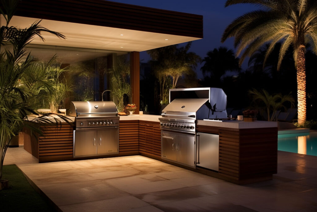 Hoods are useful when barbeque grills are located in regions with poor airflow. They may also add flair to your patio if you choose a splurge-worthy hood over the cheapest one at your local home improvement store. If you intend to include a hood in your outdoor kitchen design or above your barbecue island, take advantage of this chance to select a unique or bespoke solution that will give your patio a more upscale appearance. 