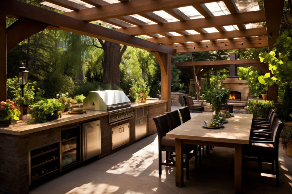 Investing in high-quality cooking appliances is essential for a functional patio kitchen. Consider adding a built-in grill, a smoker, or even a pizza oven to expand your culinary options. Including a sink and refrigerator will provide convenience for food prep and storage. Additionally, a countertop burner or a side burner can be useful for cooking side dishes or sauces.