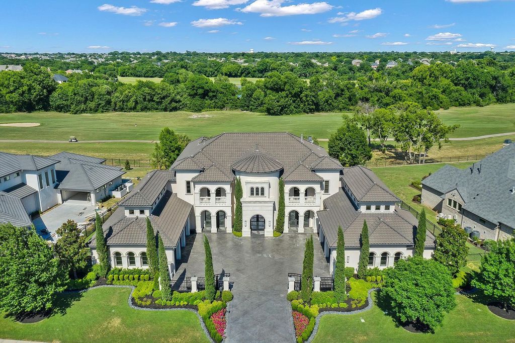 414 Lakeway Drive Home in Allen, Texas. Discover this magnificent 0.71-acre estate offering luxurious finishes and stunning golf course views. With limestone flooring, multiple master suites, elevator, home gym, and game room, this home is designed for ultimate comfort.