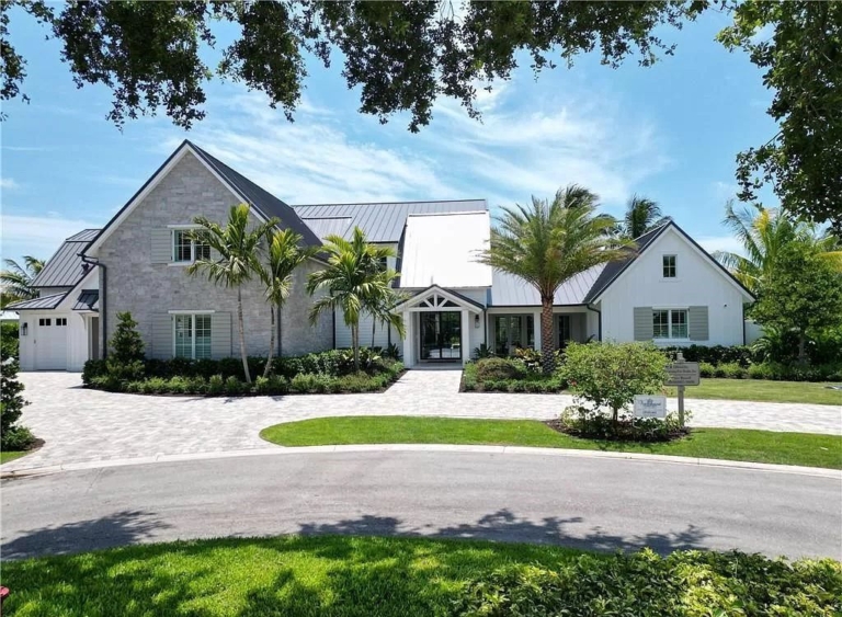 Elegant $11.5 Million Modern Farmhouse with Luxury Finishes in Desirable Pelican Bay, Naples