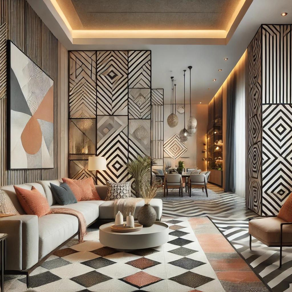 Geometric patterns add visual interest and a contemporary flair to your living room decor.
