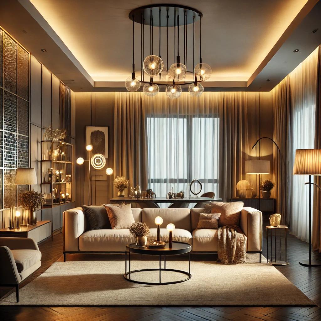 Proper lighting enhances the ambiance of your living room and highlights key decor elements.