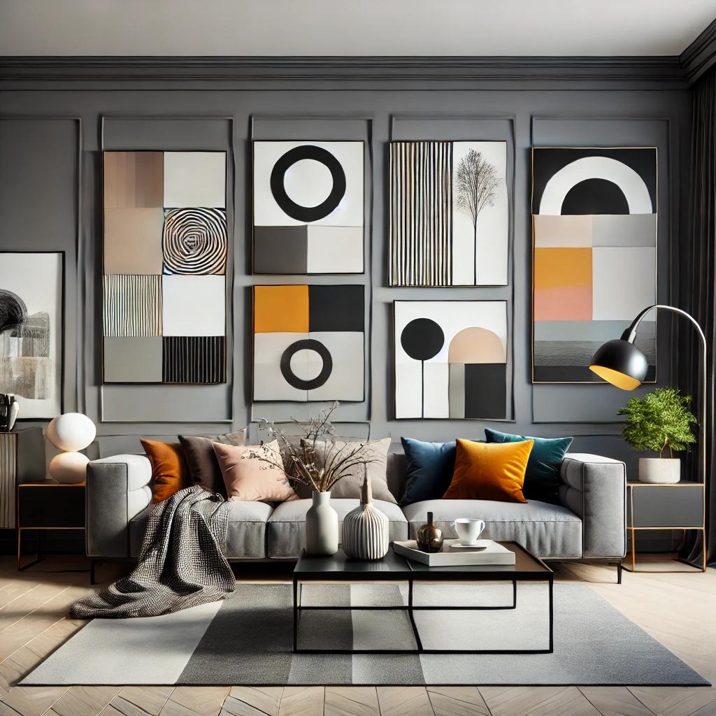 The colors in your artwork should harmonize with your living room’s color scheme.