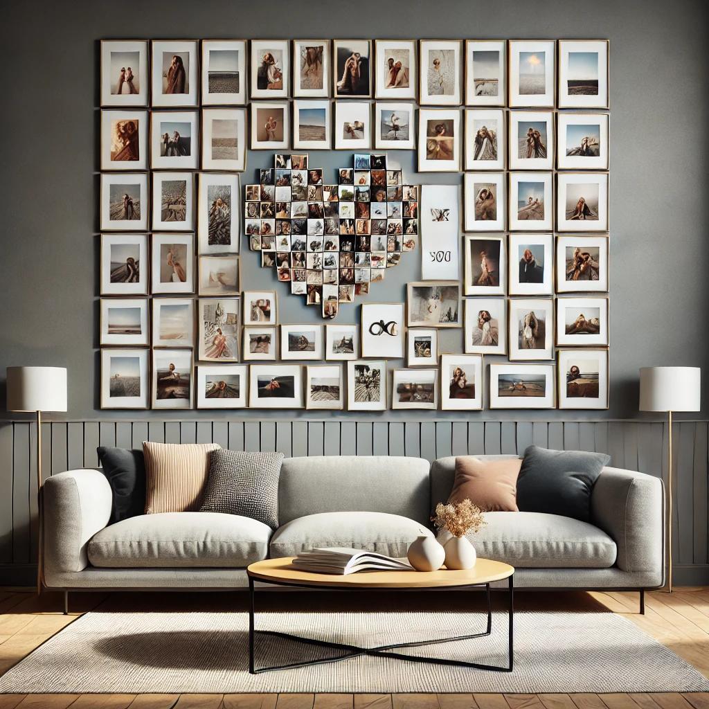 Photo collages are a great way to personalize your living room with memories and special moments.