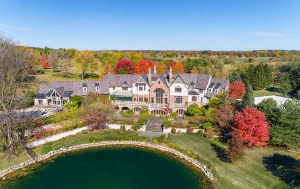 A $22 Million Masterpiece: English Country Manor Surrounded by Forests, Gardens, and Ponds in Illinois