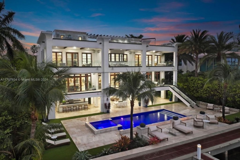 $24.5 Million Luxurious Waterfront Estate in Miami Beach with Rooftop Terrace, and Stunning Miami Skyline Views