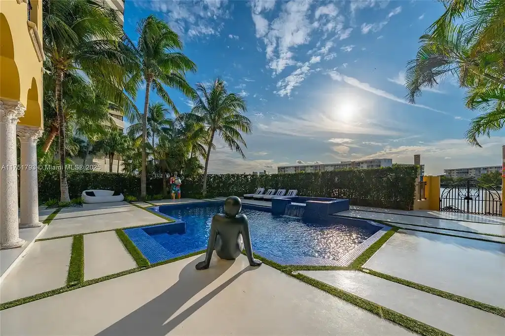 Aerial view of 1530 Island Blvd, Aventura - A stunning waterfront property with 74 feet of private dock space and breathtaking Intracoastal views.