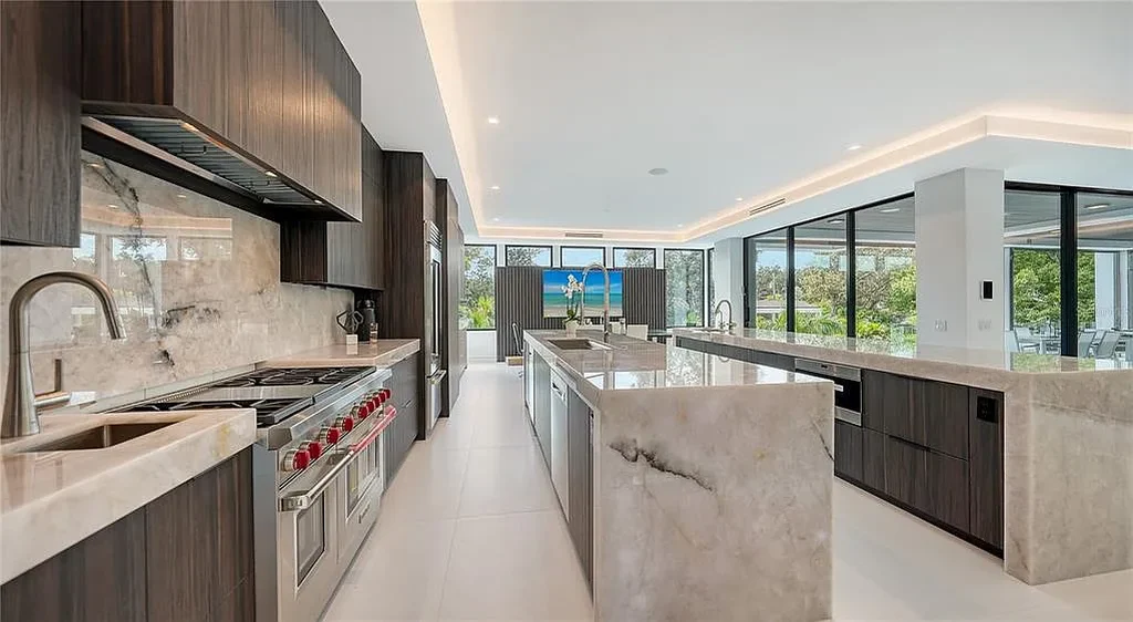 Private gym and 8-car garage at 1610 N Lodge Dr, a luxury Sarasota home with resort-style amenities and smart home features.