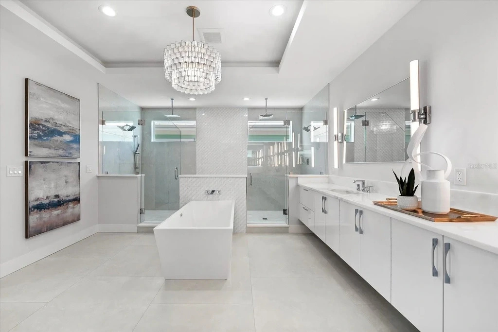 32 Gulf Blvd luxury beachfront estate in Indian Rocks Beach, FL featuring dual water frontage, modern coastal design, and private dock