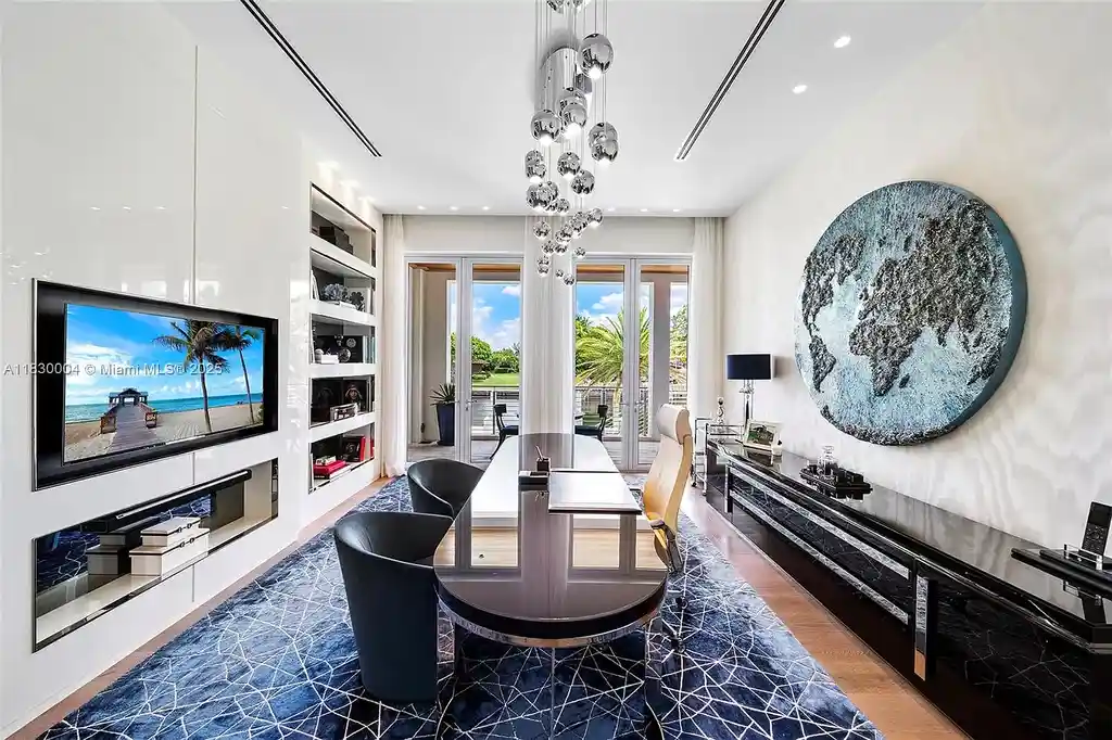 Luxurious primary suite with spa bathroom and bayfront terrace in Coral Gables home for sale