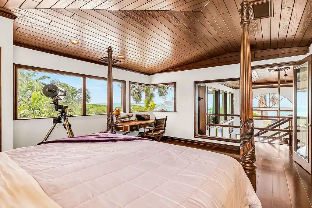Luxury pool with waterfall overlooking Florida Bay at 1112 Venetian Blvd in Venetian Shores
