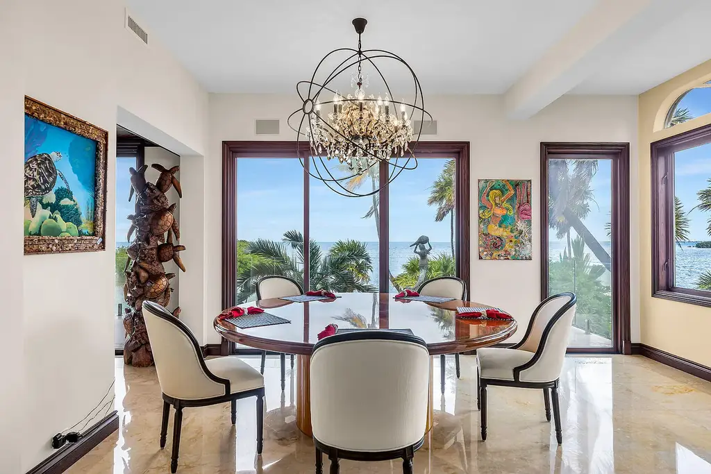 Luxury pool with waterfall overlooking Florida Bay at 1112 Venetian Blvd in Venetian Shores