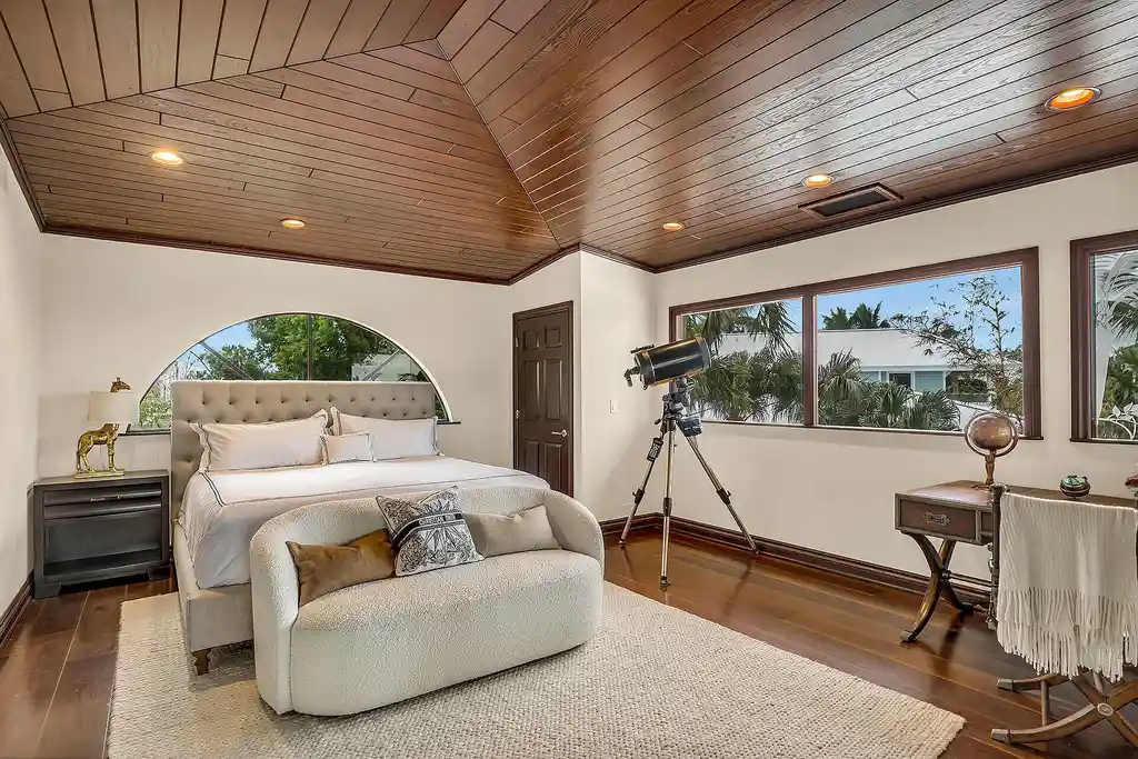 Luxury pool with waterfall overlooking Florida Bay at 1112 Venetian Blvd in Venetian Shores
