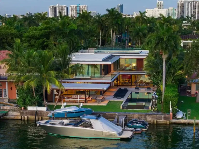 $38 Million Modern Waterfront Sanctuary in Miami Beach Boasts Rooftop, Dock, and Skyline Views