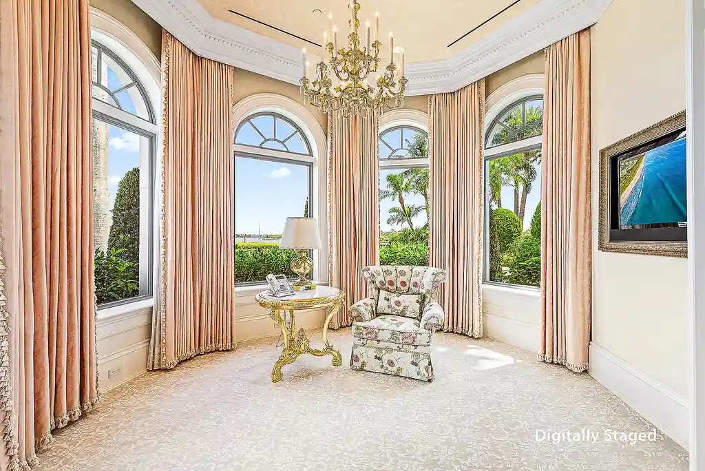 Intracoastal view from the backyard of Mediterranean mansion in Admirals Cove, Jupiter Real Estate