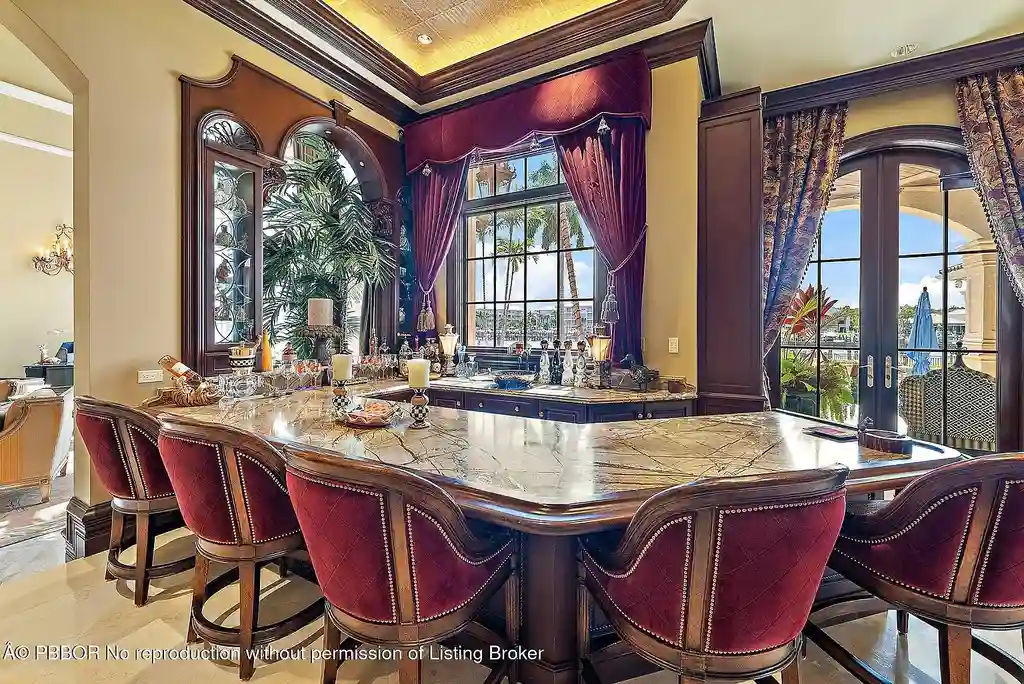 Aerial shot of the waterfront estate at 2330 Seven Oaks Ln with deep-water dock and 150 feet of Intracoastal frontage