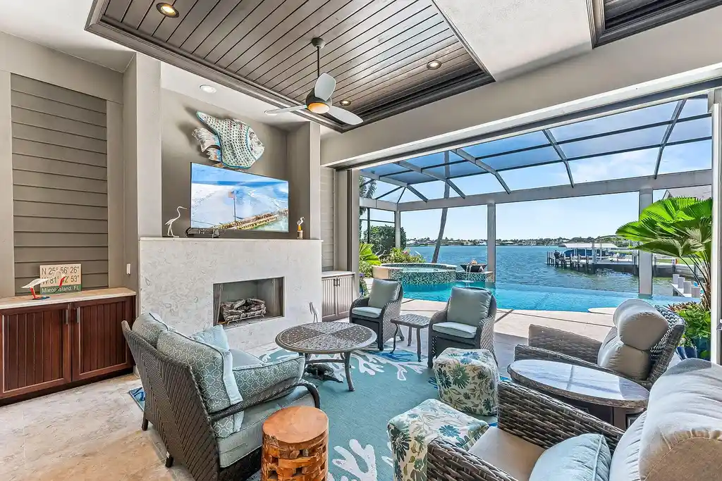 Front view of 1611 Collingswood Ct, a luxurious $8.9M waterfront home in Marco Island with Gulf access, infinity pool, and expansive lanai – a standout in Marco Island real estate.
