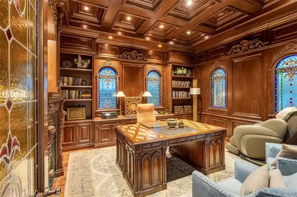 Elegant living room at 2306 Bay Dr featuring marble floors, high ceilings, and panoramic ocean views