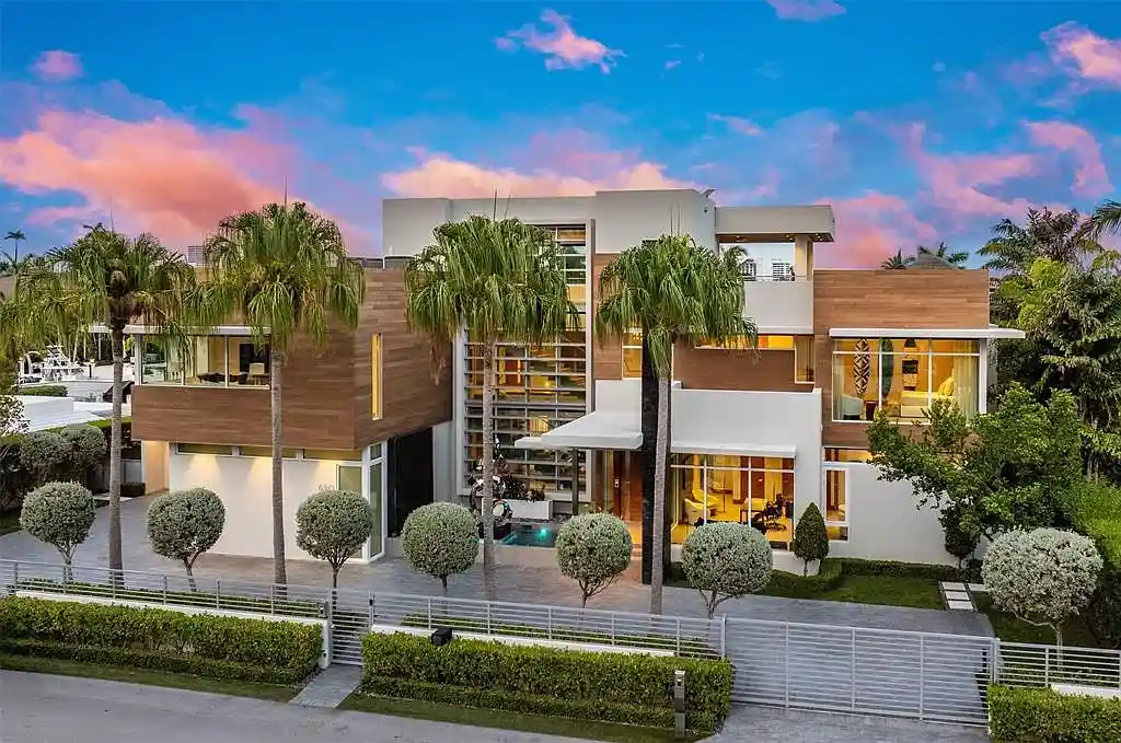 Exterior view of 650 Royal Plaza Dr, a $19.75M modern smart-home waterfront estate in Fort Lauderdale featuring 131 feet of canal frontage and luxury amenities.