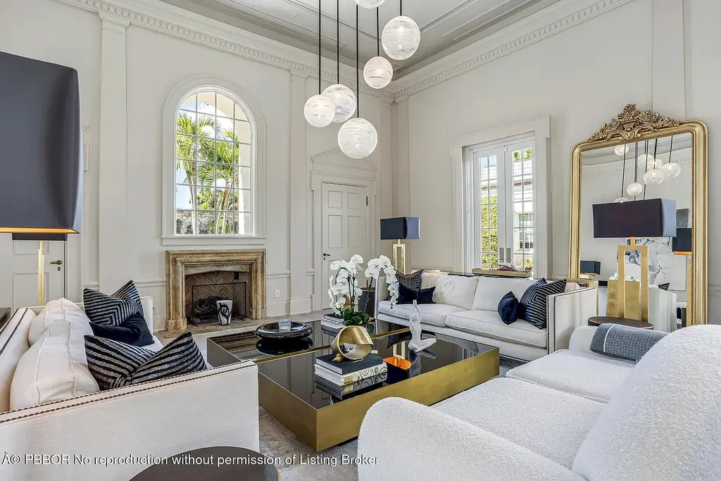 134 Casa Bendita Palm Beach luxury home for sale featuring 4 bedrooms, 5 baths, private pool, sun-drenched great room, and elegant Regency architecture.