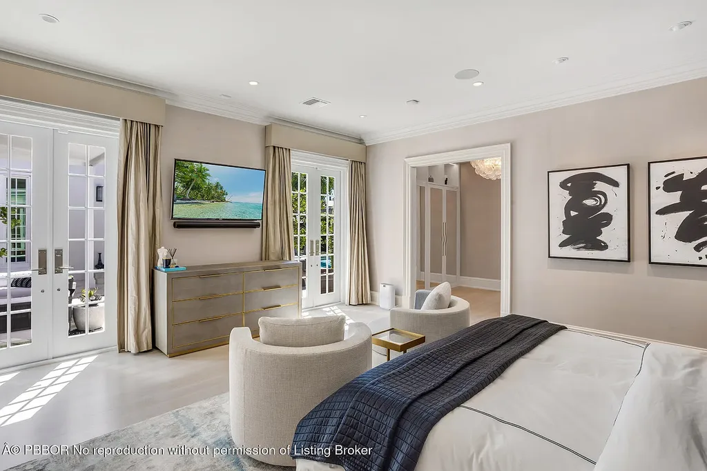 134 Casa Bendita Palm Beach luxury home for sale featuring 4 bedrooms, 5 baths, private pool, sun-drenched great room, and elegant Regency architecture.