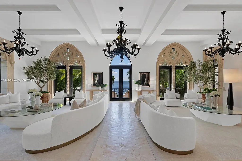 Luxury waterfront estate at 1840 S Bayshore Ln Miami, a $24 million Coconut Grove home for sale with Gothic design, infinity pool, and bay views.