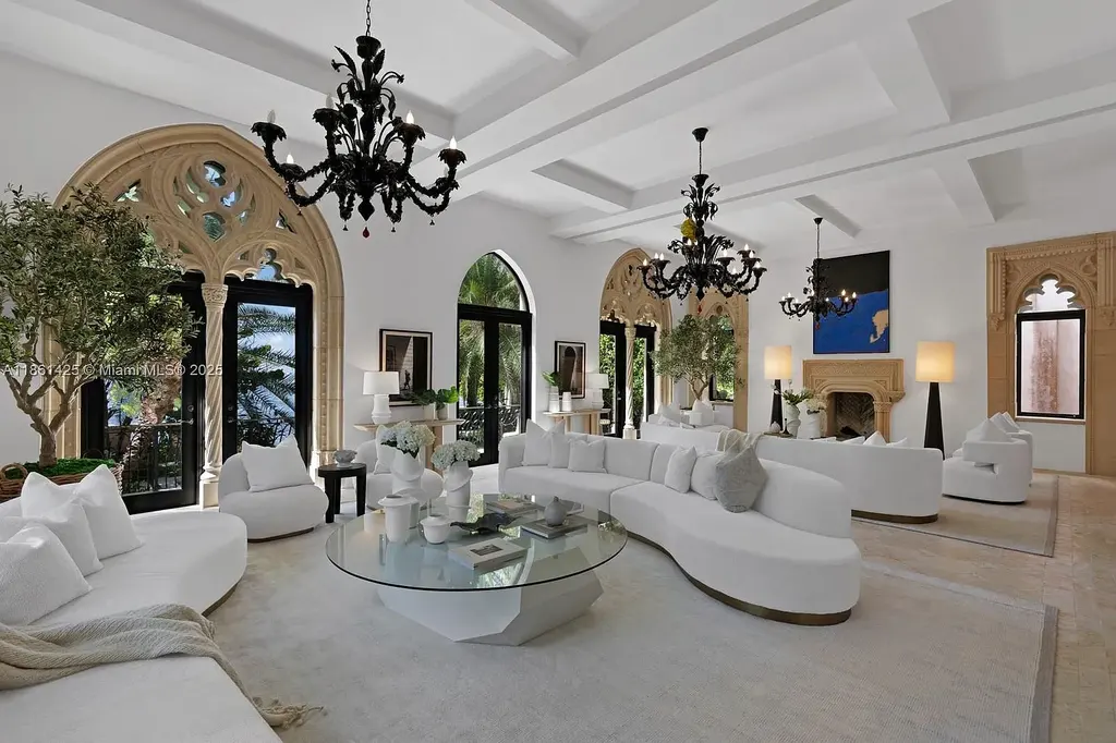 Luxury waterfront estate at 1840 S Bayshore Ln Miami, a $24 million Coconut Grove home for sale with Gothic design, infinity pool, and bay views.