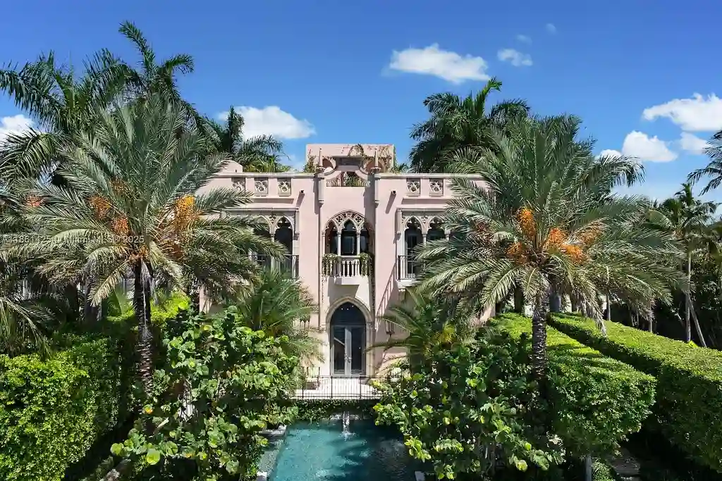 Luxury waterfront estate at 1840 S Bayshore Ln Miami, a $24 million Coconut Grove home for sale with Gothic design, infinity pool, and bay views.